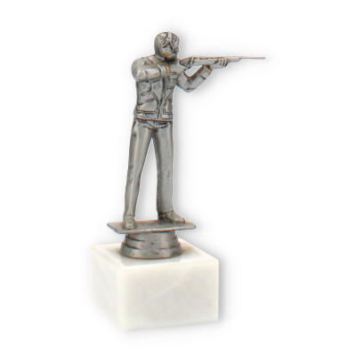 Troféus figura de plástico fuzileiro resina colorida sobre base de mármore branco 