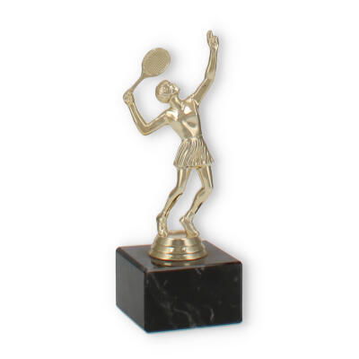 trophies plastic figure badminton female gold on black marble base