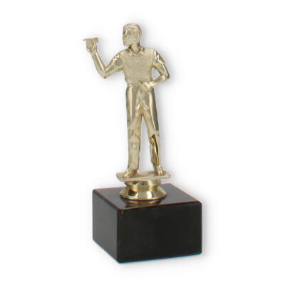 Troféus figura de plástico dardo masculino ouro sobre base de mármore preto 