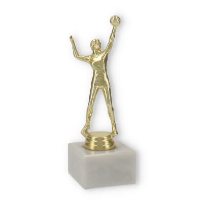 trophies plastic figure volleyball player gold on white marble base