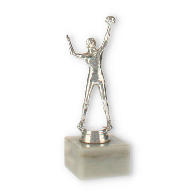 Trophées figurine plastique joueur de volley-ball argent sur socle en marbre blanc