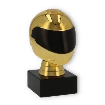 Pokal Kunststofffigur Motorradhelm gold auf schwarzem Marmorsockel